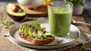 Green Protein Smoothie with Avocado Chia Toast