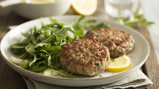 Pork Sausage Patties with Fennel and Lemon Arugula Salad