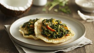 Coconut Flour Uttapam with Spiced Spinach Sauté