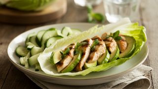 Grilled Chicken and Avocado Lettuce Wraps with Cucumber Mint Salad