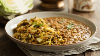 Cabbage Sabzi with Spiced Lentil Dal