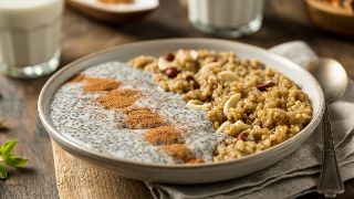 Chia Pudding with Warm Almond Milk & Cinnamon and Spiced Nutty Quinoa Porridge