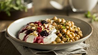 Berry Nut Yogurt Bowl with Savory Chickpea Salad