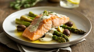 Slow-Baked Salmon with Asparagus, Olives & Lemon Butter