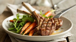 Grilled Lamb Chops with Roasted Carrots and Arugula