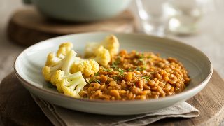 Warm Red Lentil Dahl with Sautéed Cauliflower
