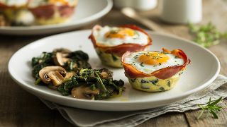 Prosciutto and Egg Cups with Sautéed Spinach and Mushrooms