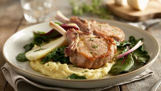 Pan-Seared Pork Chops with Mashed Turnips and Sautéed Swiss Chard
