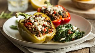 Mediterranean Stuffed Bell Peppers with Lemon Garlic Spinach