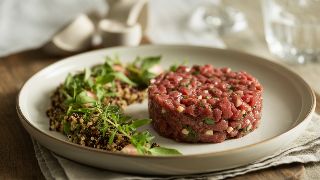 Beef Tartare with Herb Salad and Quinoa Medley