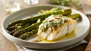 Baked Cod with Herb Butter and Roasted Asparagus