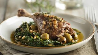 Canard aux Olives with Sautéed Greens