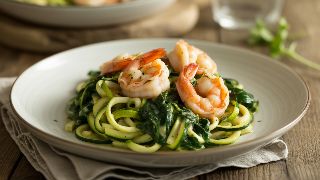 Shrimp Scampi with Zucchini Noodles and Sautéed Spinach