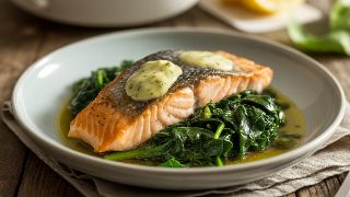 Pan-Seared Salmon with Wilted Spinach and Lemon-Caper Butter