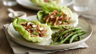 Turkey and Almond Lettuce Cups with Sautéed Green Beans