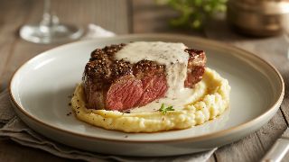 Steak au Poivre with Cauliflower Purée