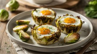 Duck Egg and Herb Baked Cups with Roasted Brussels Sprouts