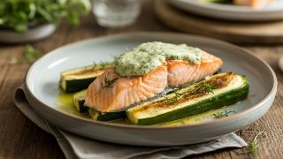 Baked Salmon with Roasted Courgette & Herb Butter