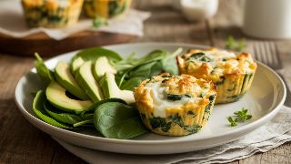 Cauliflower and Parmesan Egg Muffins with Spinach and Avocado Salad