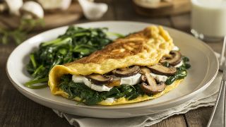 Mushroom and Goat Cheese Omelet with Sautéed Spinach