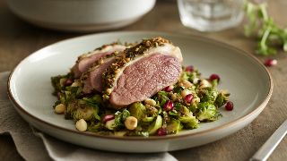 Herb-Crusted Duck Breast with Brussels Sprout Hash