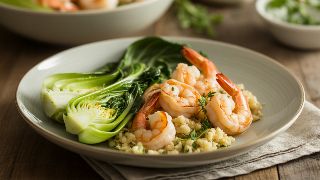 Sautéed Shrimp with Cauliflower Rice and Stir-Fried Bok Choy